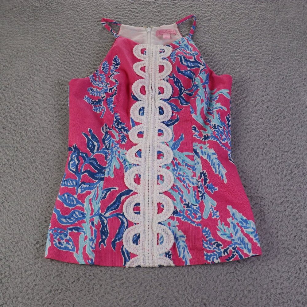 Lilly Pulitzer Annabelle Top Womens 00 Pink Colorful Embroidered Lined Preppy